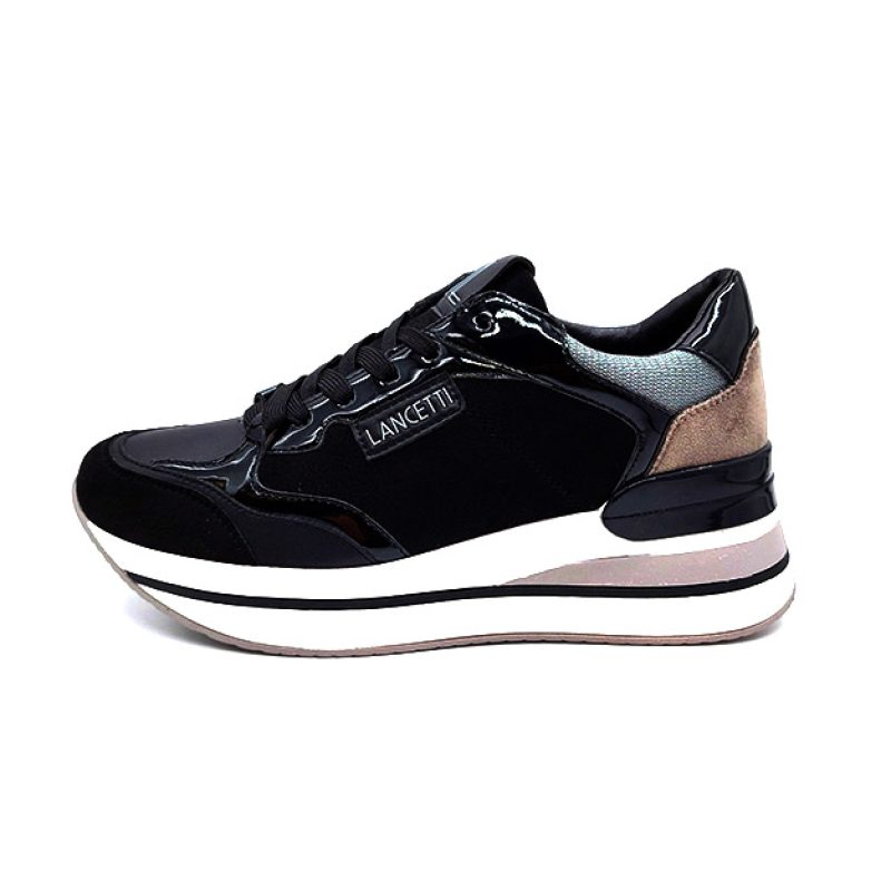 Sneaker Donna Lancetti in camoscio e pelle lucida - LT94805SD BLACK