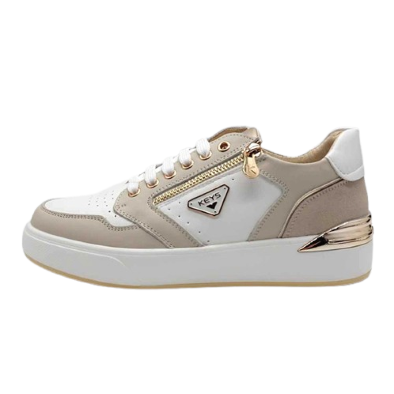 Sneaker Donna KEYS in pelle e camoscio - K-9082 BEIGEWHITEGOLD