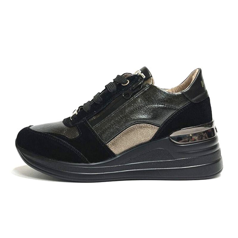 Sneaker Donna KEYS in pelle e camoscio - K-8327 BLACKBRONZO