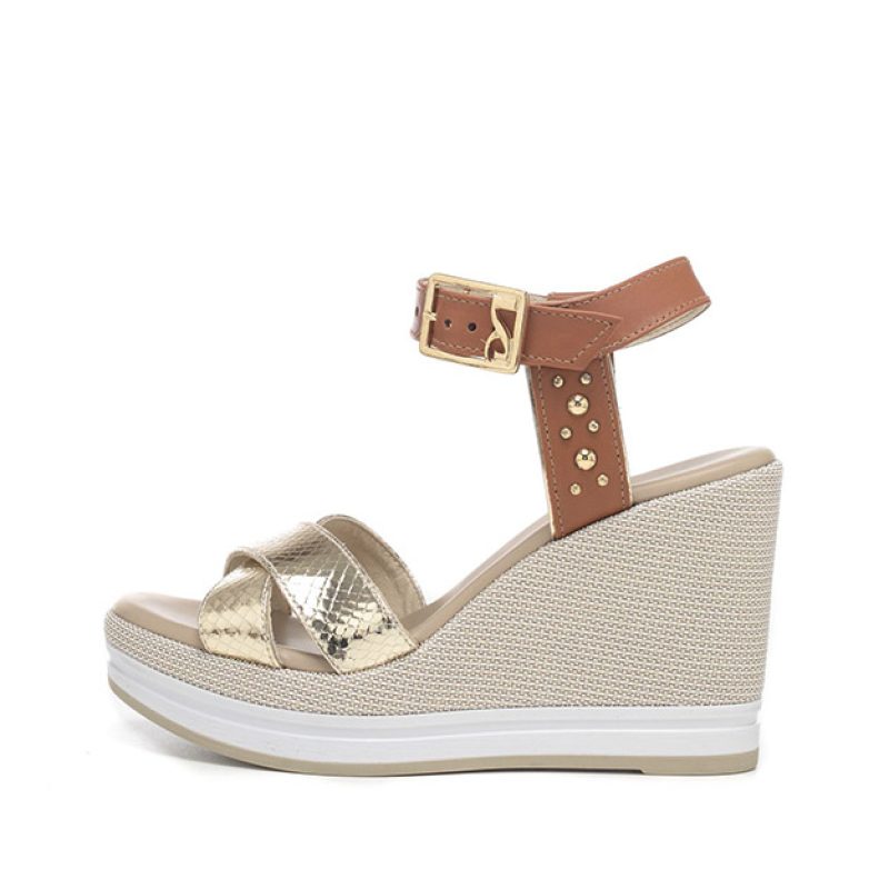Sandalo Donna NERO GIARDINI in pelle - E218790D/415 COGNAC/PLATINO
