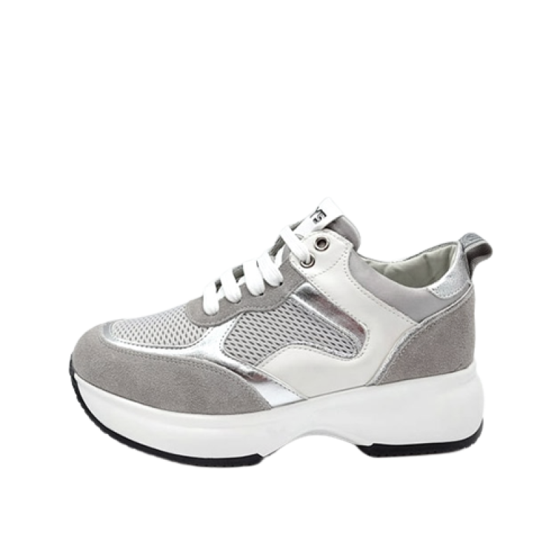 Sneaker Donna KEYS in camoscio, pelle e tessuto mesh - K-6100 CIMENT/GREY/METAL SILVER