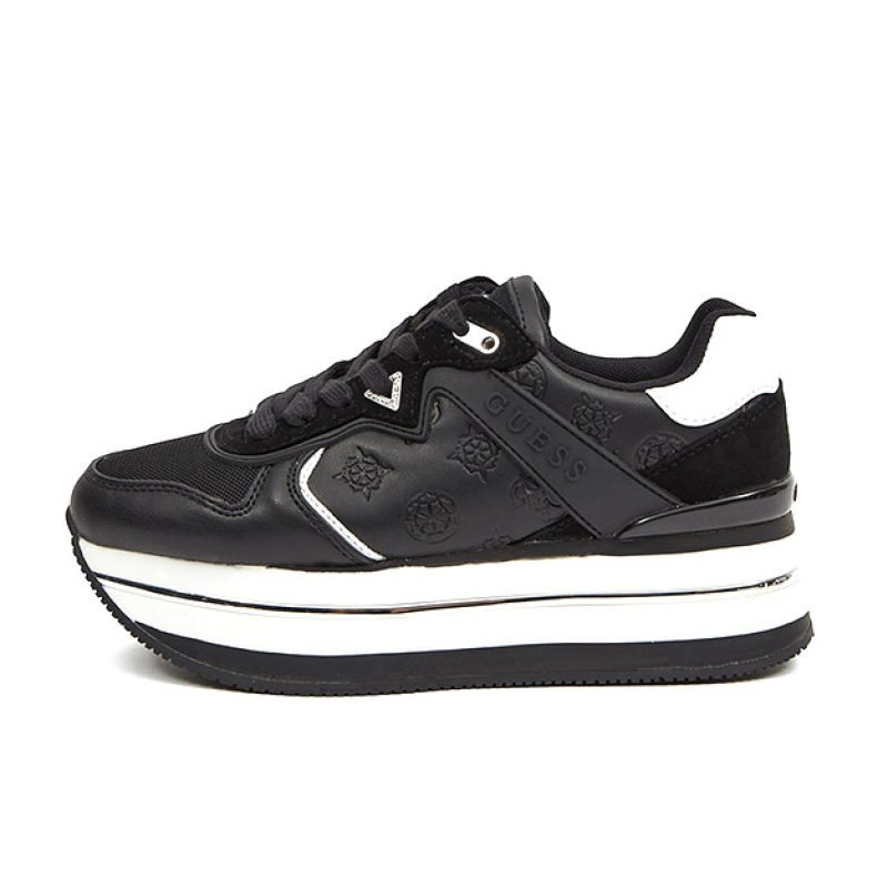 Sneaker Donna GUESS in pelle ed ecopelle con inserti camoscio e tessuto mesh - FL7HARFAL12 BLACK