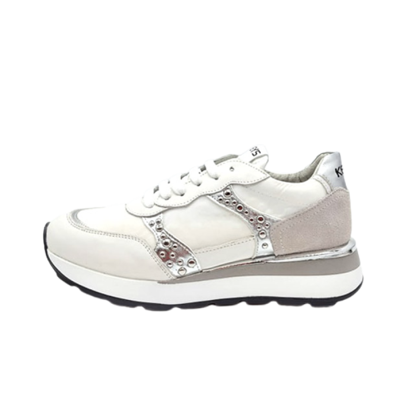 Sneaker Donna KEYS in pelle, tessuto e camoscio - K-6201 WHITE/PURUTY/METAL SILVER
