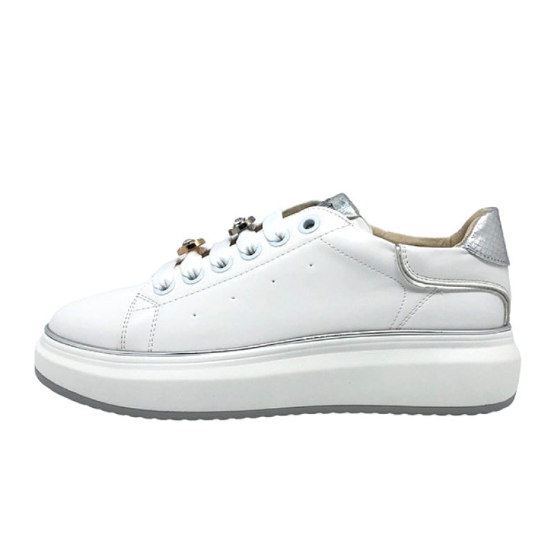Sneaker Donna KEYS in pelle - K-9008 WHITE/SILVER
