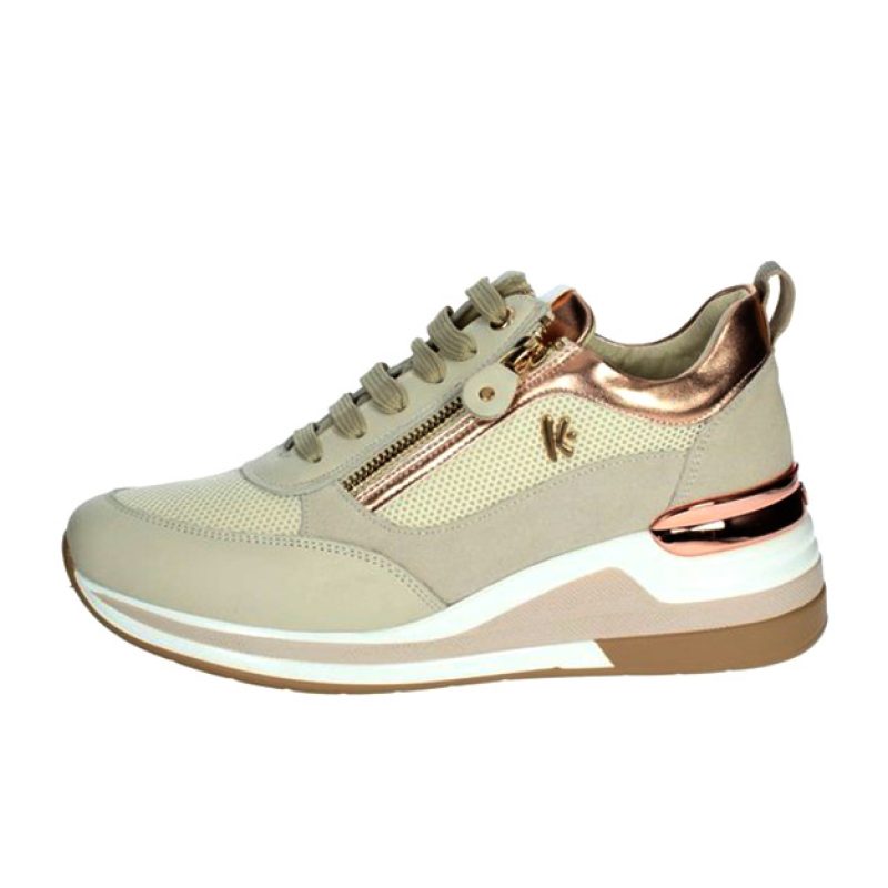 Sneaker Donna KEYS in pelle - K-7622 BEIGE/PLATINO