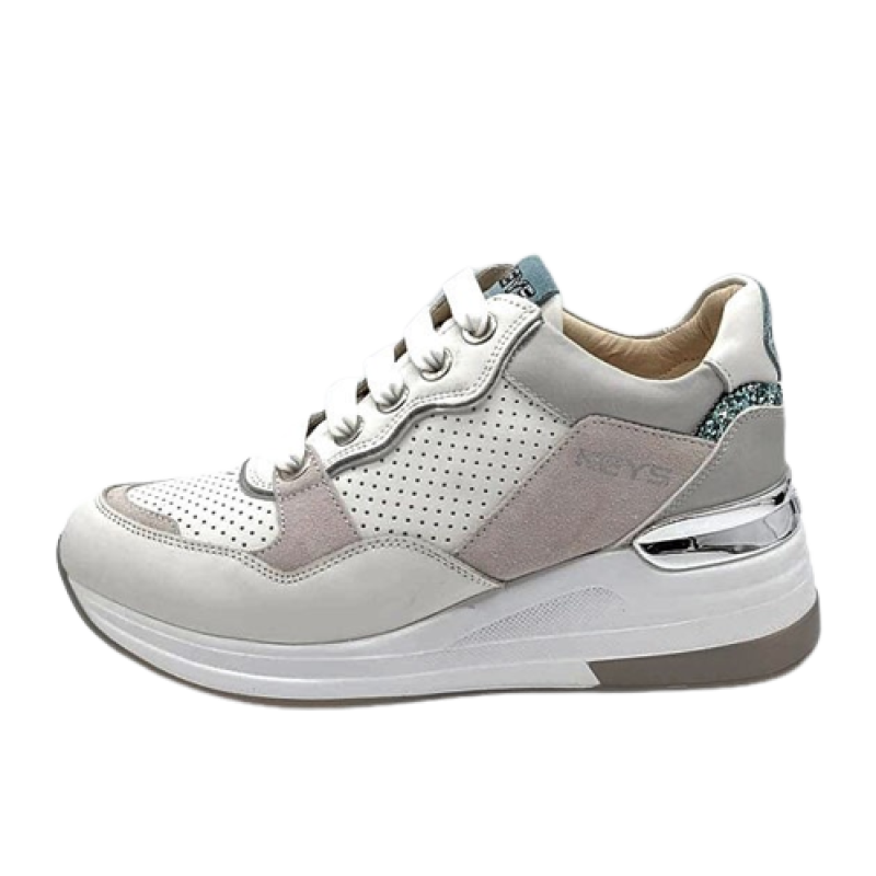 Sneaker Donna KEYS in pelle - K-7623 WHITE/SILVER/CIELO