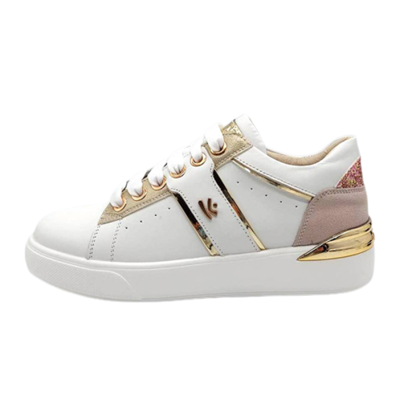 Sneaker Donna KEYS in pelle - K-7723 WHITE/PINK/GOLD