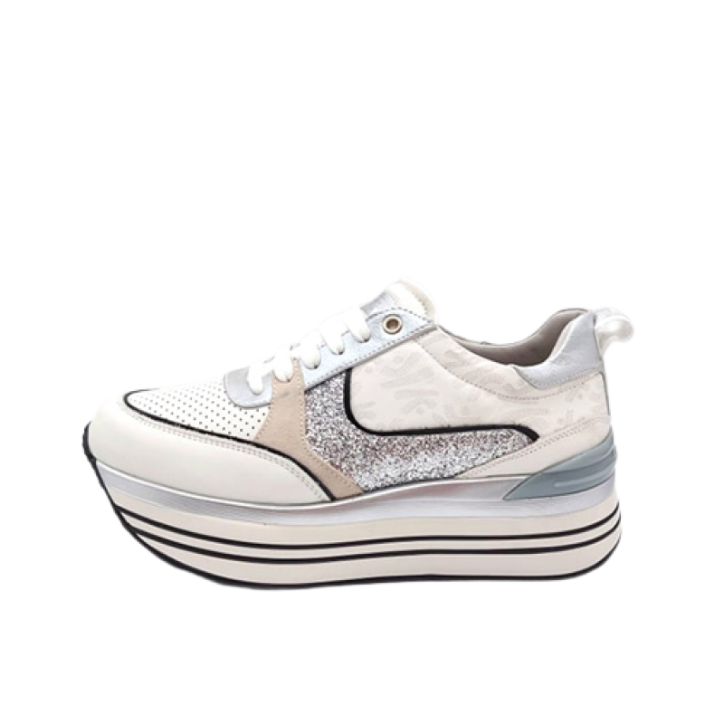 Sneaker Donna KEYS in pelle - K-6181 WHITE/SILVER