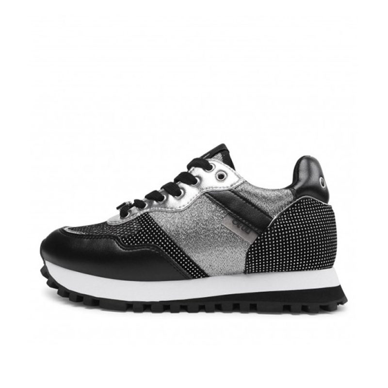 Sneaker Donna in pelle, mesh e satin