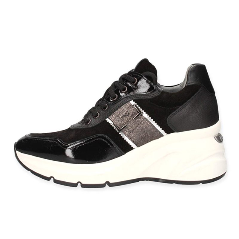 Sneaker Donna NERO GIARDINI in vernice, camoscio e materiale tecnico - I411493D100 NERO