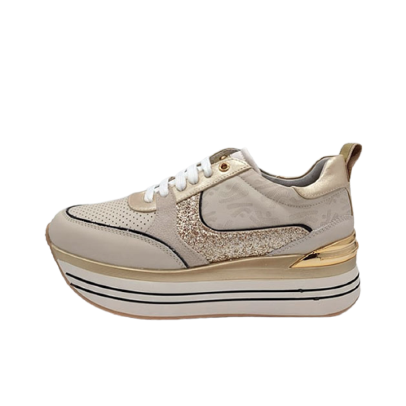 Sneaker Donna KEYS in pelle - K-6181 BEIGE/GOLD