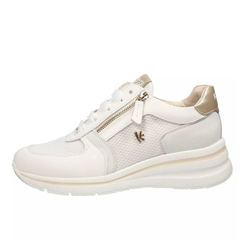 Sneaker Donna KEYS in pelle con inserti in tessuto mesh e camoscio- K-10600 WHITEGREYGOLD