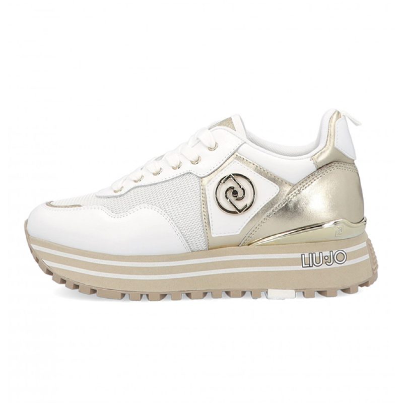 Sneaker Donna LIU JO MAXI WONDER in pelle e tessuto mesh - BA4053 PX030 WHITE