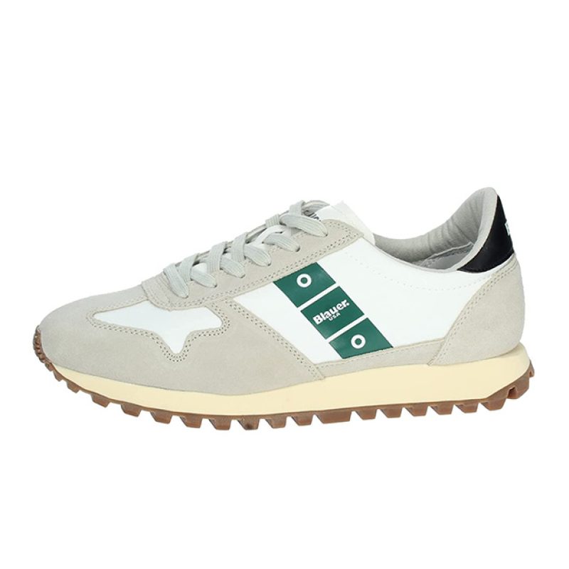 Sneaker Uomo BLAUER in tessuto nylon e camoscio - S3DAWSON02/NYS WHITE/GREEN/BLACK