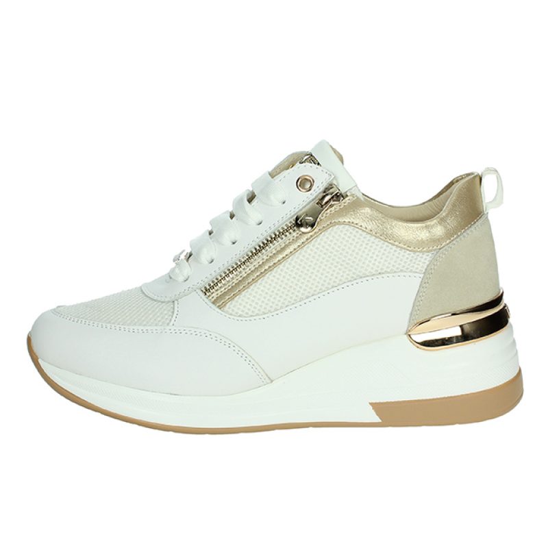 Sneaker Donna KEYS in pelle e camoscio - K-10510 WHITEBEIGEPLATINO