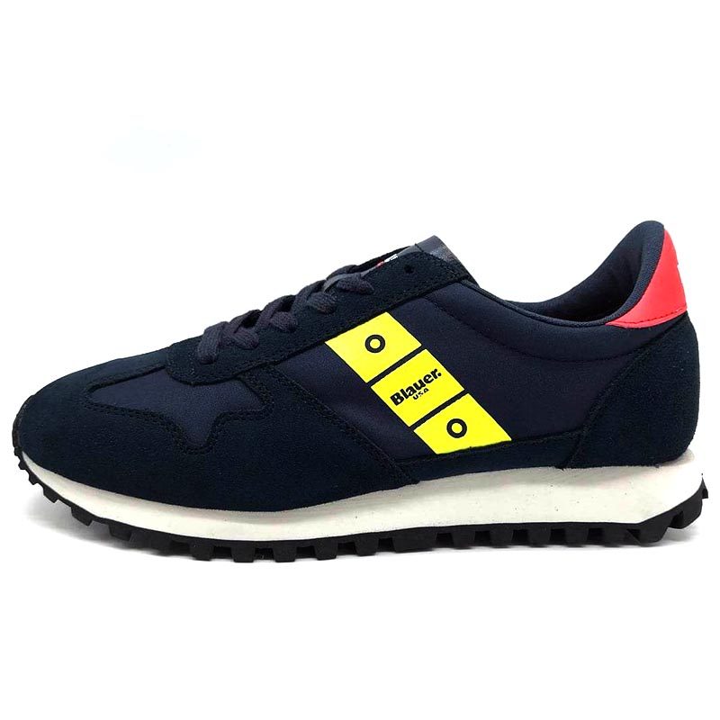 Sneaker Uomo BLAUER in tessuto nylon e camoscio - S3DAWSON02/NYS NAVY/NEON