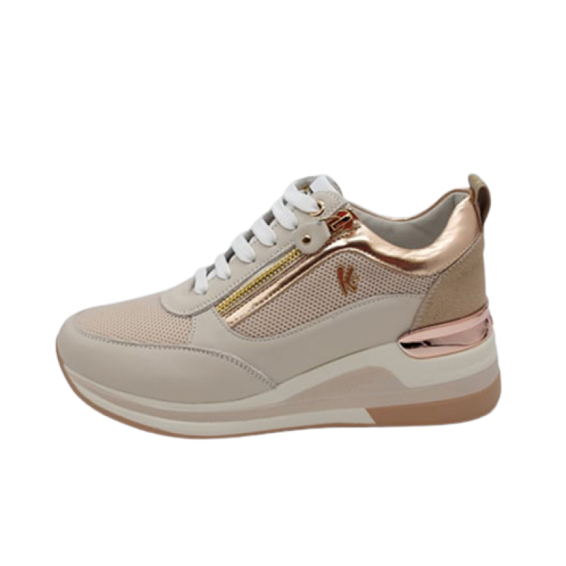 Sneaker Donna KEYS in pelle - K-6022 BEIGE/METAL GOLD