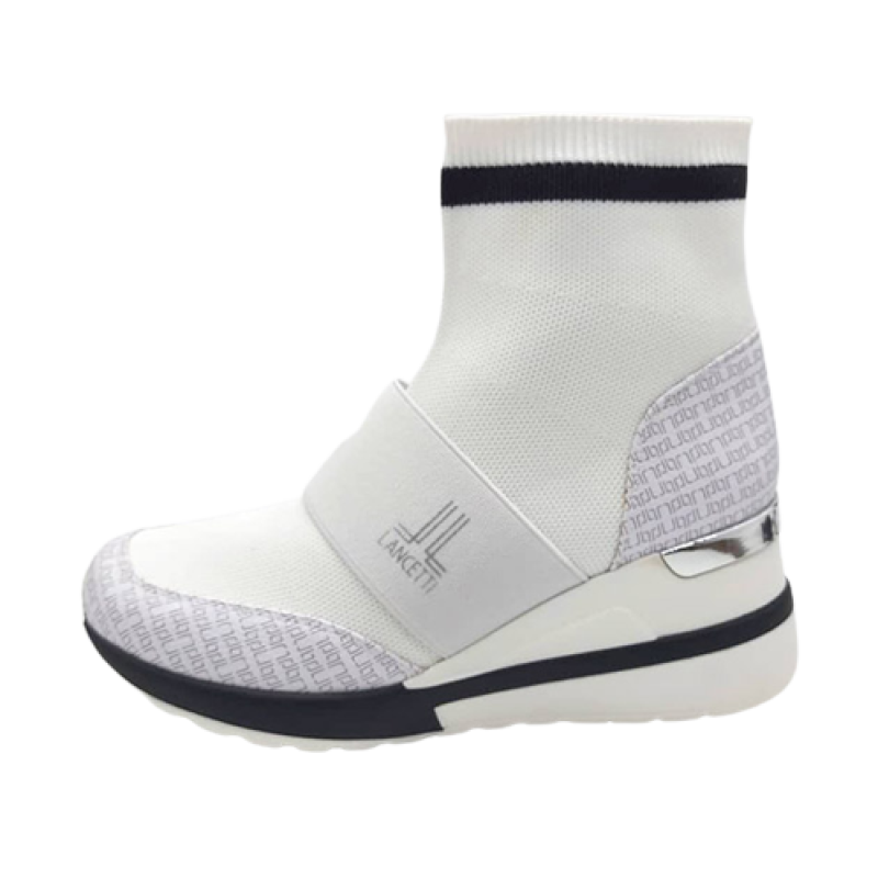 Sneaker Donna LANCETTI calzino in tessuto ed ecopelle - LT94828SD WHITE