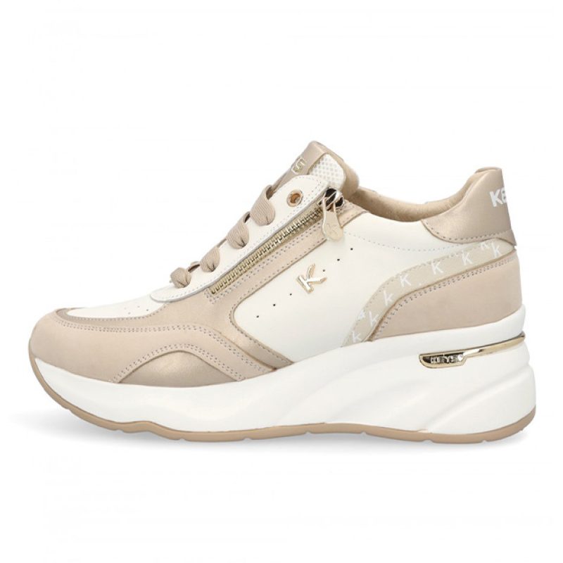 Sneaker Donna KEYS in pelle - K-10591 BEIGEAVORIOPLATINO