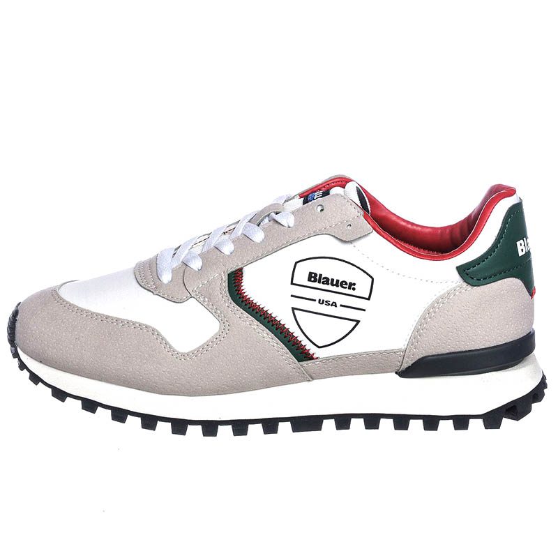 Sneaker Uomo BLAUER in tessuto nylon e camoscio - S3DIXON01/NYS WHITE/RED/GREEN