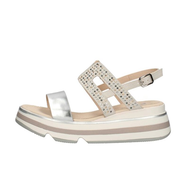 Sandalo Donna KEYS in pelle ed ecopelle - K-6502 SILVER/OFF WHITE