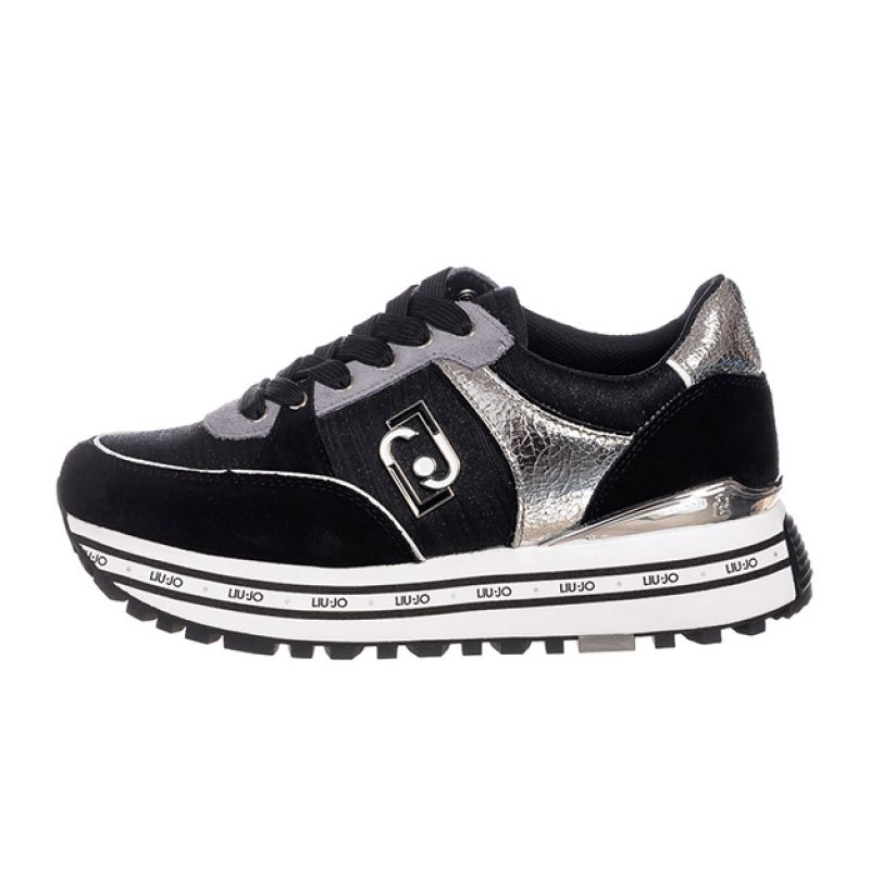 Sneaker Donna LIU JO MAXI WONDER20 in camoscio, pelle laminata e tessuto lurex - BF3009 PX388 BLACK