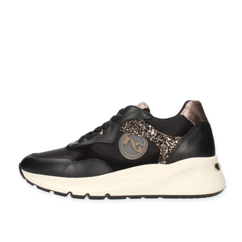 Sneaker Donna NERO GIARDINI in pelle ed inserti in camoscio - I205240D/100 NERO
