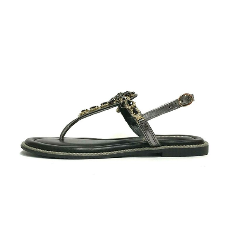Sandalo Infradito Donna KEYS in pelle ed ecopelle - K-6391 GUN