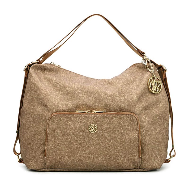 Borsa a spalla/zaino Donna YNOT? in tessuto con inserti in pelle - CLO-052S5 NUT