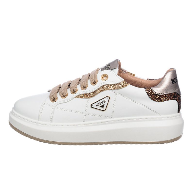 Sneaker Donna KEYS in pelle ed ecopelle - K-9800 WHITE/TORTORA/BRONZO