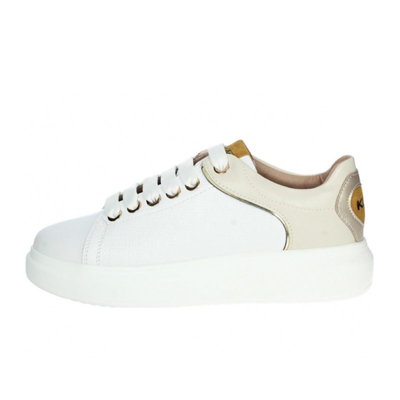 Sneaker Donna KEYS in pelle ed ecopelle - K-6801 WHITE/PERLA/GOLD