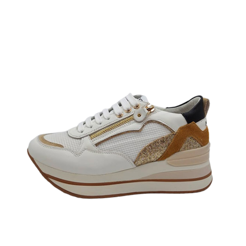 Sneaker Donna KEYS in pelle - K-6042 WHITE/YELLOW/GOLD