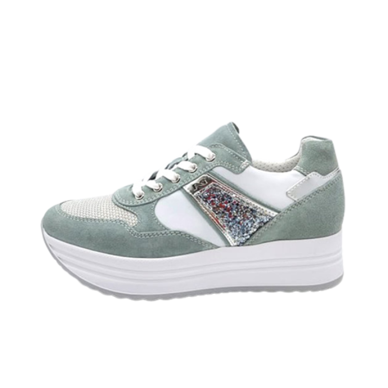 Sneaker Donna NERO GIARDINI in camoscio, pelle e materiale tecnico - E218051D/514 ASPARAGO