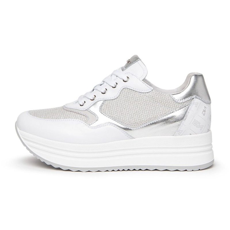 Sneaker Donna NERO GIARDINI in pelle e tessuto mesh - E306377D/707 BIANCO