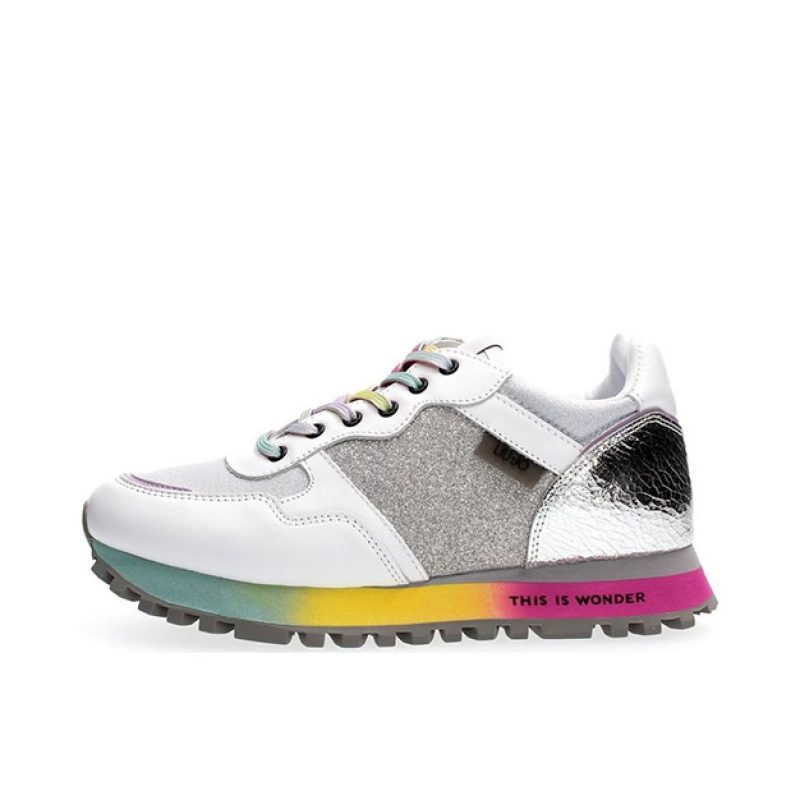 Sneaker Donna LIU JO Wonder in pelle e tessuto - BA2027 TX091 SILVER/WHITE