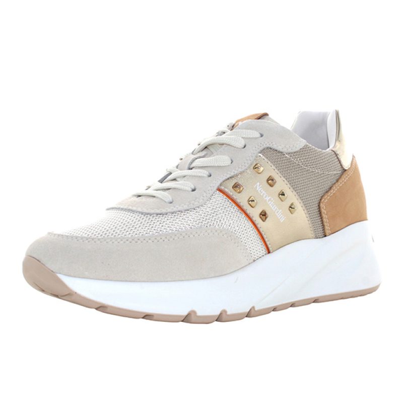 Sneaker Donna NERO GIARDINI in tessuto, camoscio e pelle - E512863D714 YOGURT
