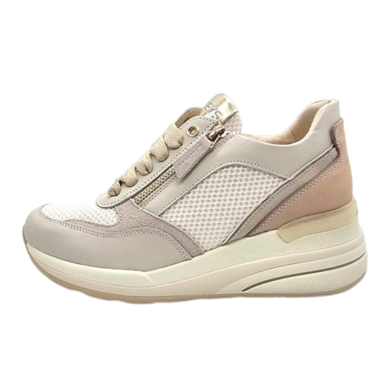 Sneaker Donna KEYS in pelle con inserti in tessuto mesh e camoscio- K-10582 BEIGECIPRIA