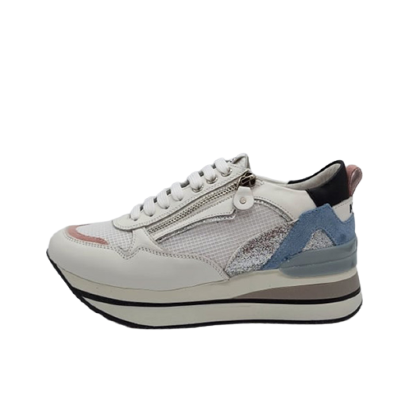 Sneaker Donna KEYS in pelle - K-6042 WHITE/CIELO/SILVER