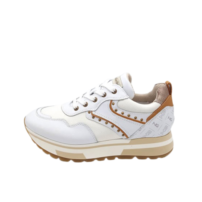 Sneaker Donna NERO GIARDINI in pelle e tessuto tecnico - E218075D/707 BIANCO