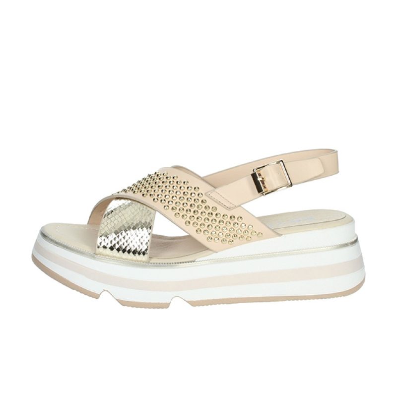 Sandalo Donna KEYS in pelle ed ecopelle - K-6501 BEIGE/METAL GOLD