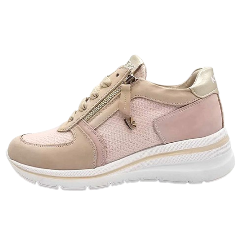 Sneaker Donna KEYS in pelle con inserti in tessuto mesh e camoscio- K-10600 NUDEPINKGOLD