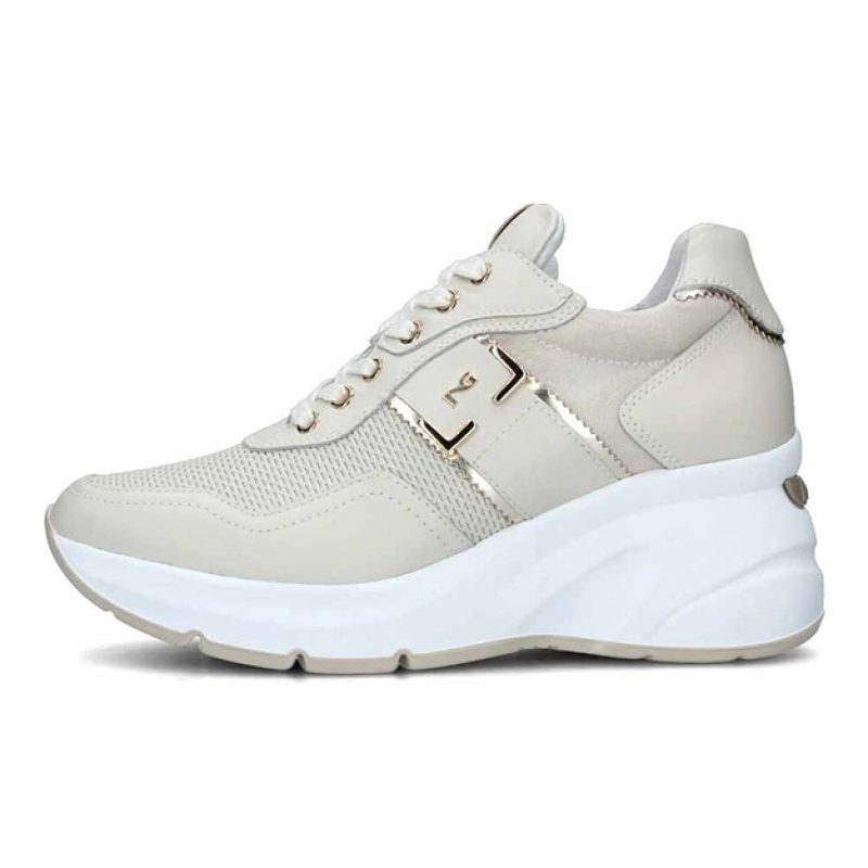 Sneaker Donna NERO GIARDINI in pelle, tessuto e camoscio - E409890D710 MILK