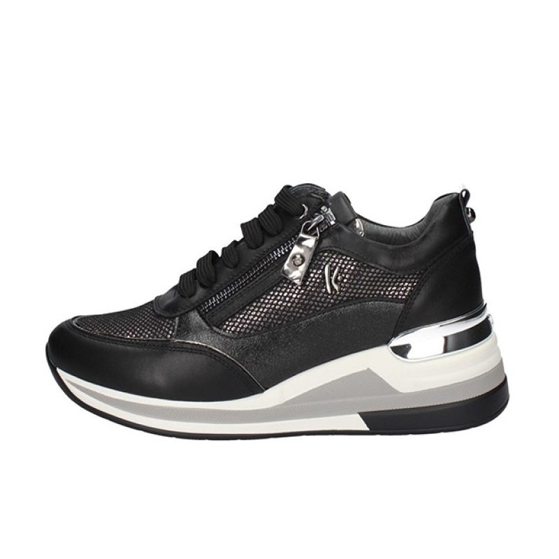 Sneaker Donna KEYS in pelle - K-6824 BLACK/CANNAFUCILE