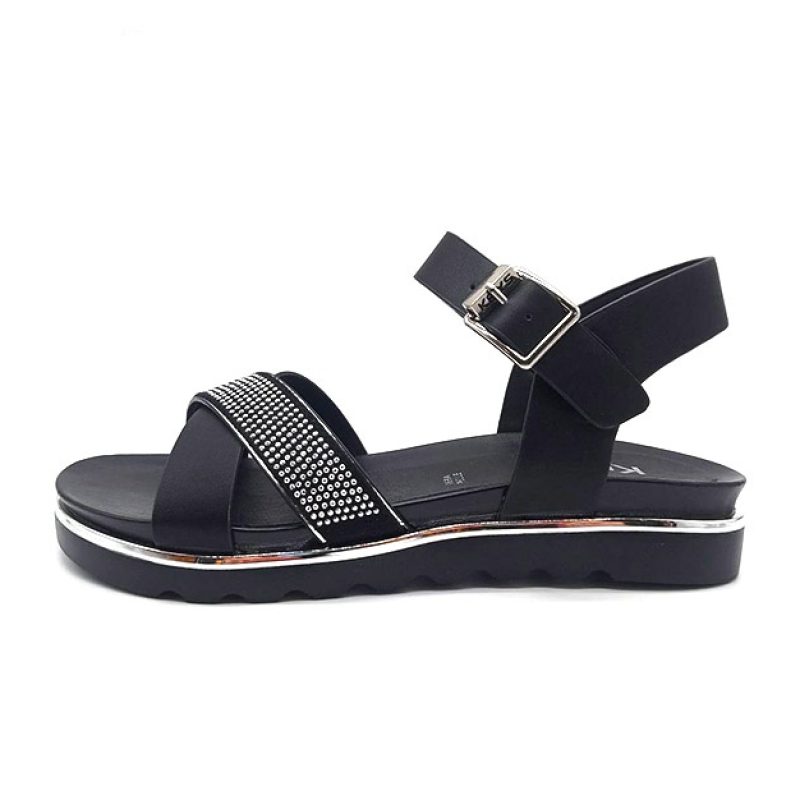 Sandalo Donna KEYS in pelle - K-8160 BLACK/SILVER