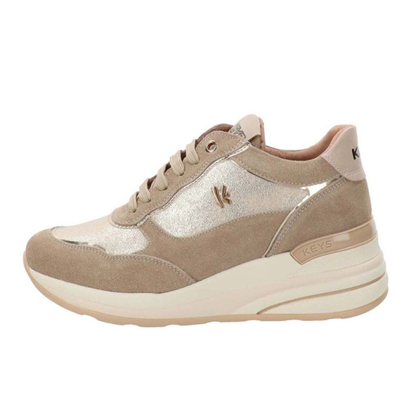 Sneaker Donna KEYS in camoscio e pelle - K-9953 MOUTONPLATINOBEIGE