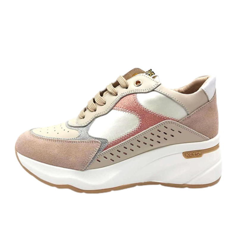 Sneaker Donna KEYS in pelle - K-7824 LAMB/BEIGE/SILVER/PINK