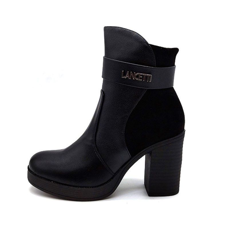 Tronchetto Donna Lancetti in pelle e camoscio - LT016SD BLACK