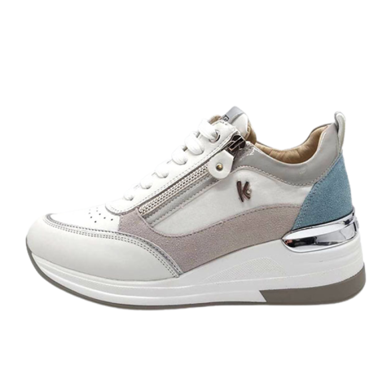 Sneaker Donna KEYS in pelle - K-7620 WHITE/SILVER/PURITY