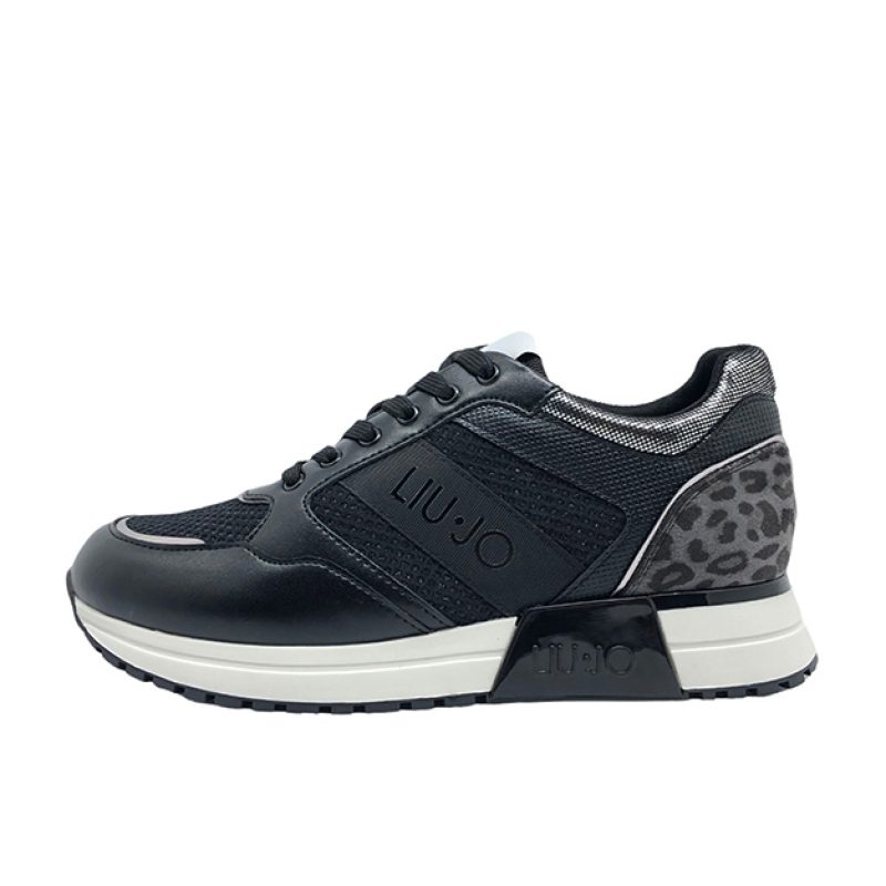 Sneaker Donna LIU JO WONDER in pelle e tessuto - 4F2777 EX016 BLACK/GUN MI