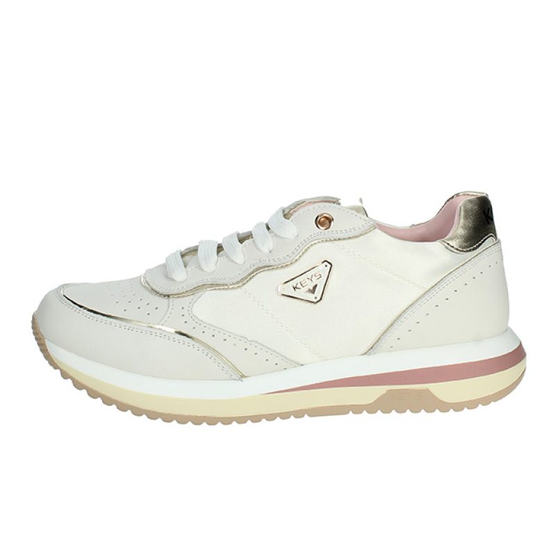 Sneaker Donna KEYS in pelle e tessuto raso - K-9232 WHITEMETAL GOLDBEIGE